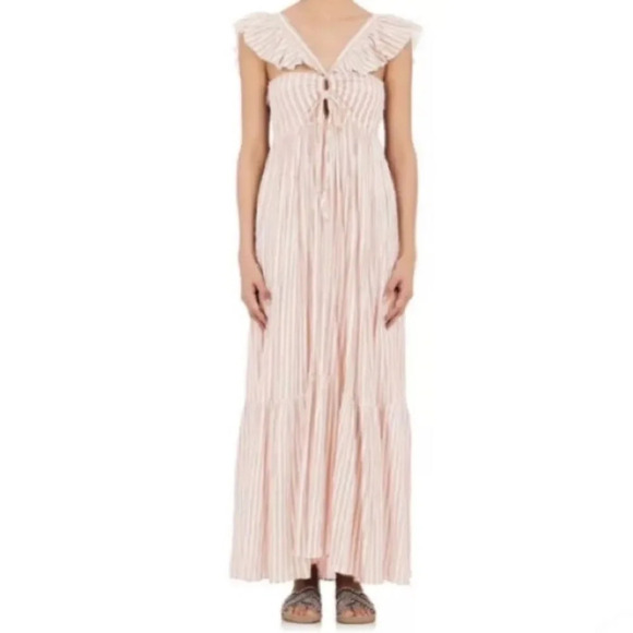 Ulla Johnson Ariana Pink White 100% Cotton Reversible‎ Maxi Dress sz 2 - Picture 2 of 8